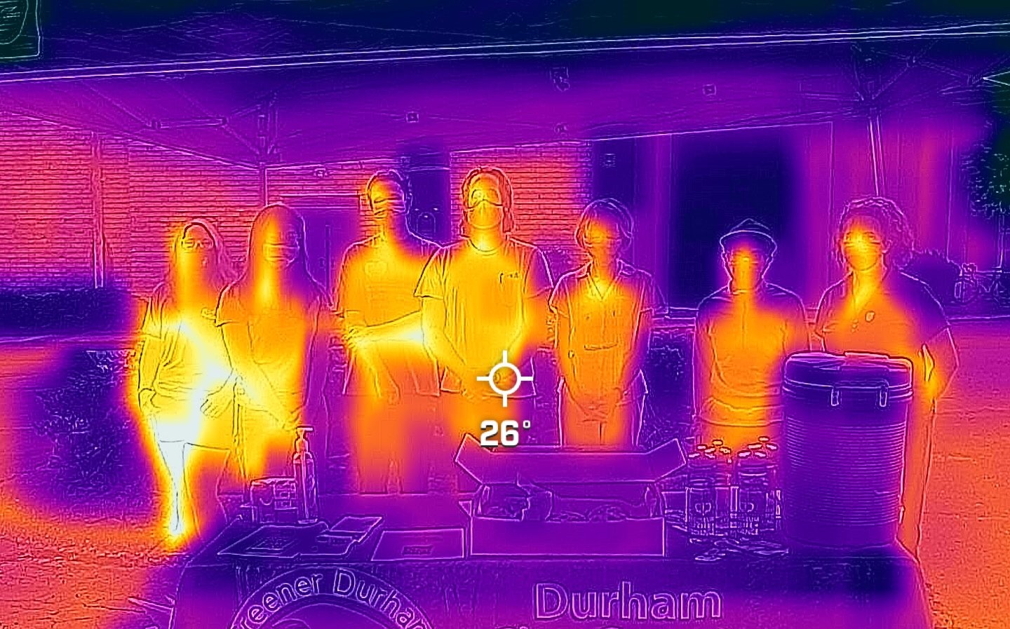 Infrared thermometer image of Durham Heat Mapping team