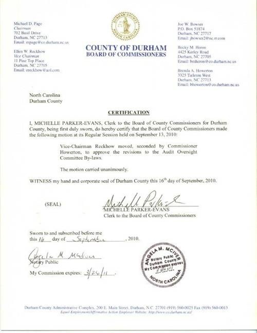 Board of Commissioners Certification