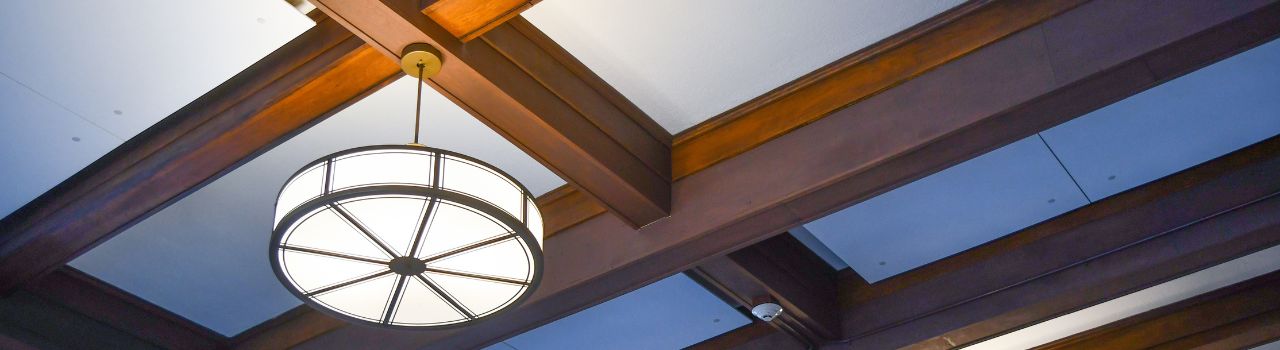 light fixture lit up in conference room area in Justice Resources Center