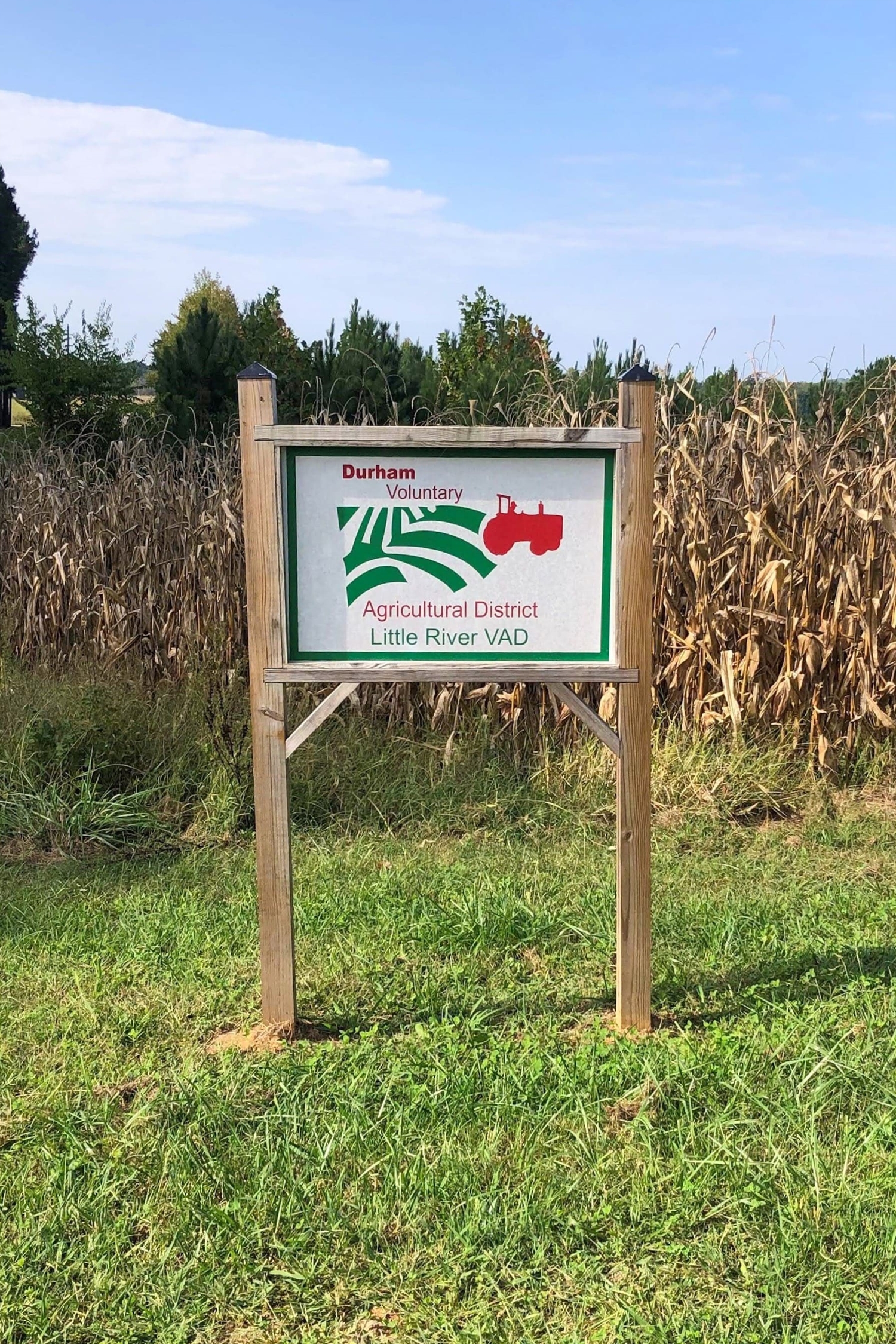 Voluntary Ag District sign infront of a corn field.