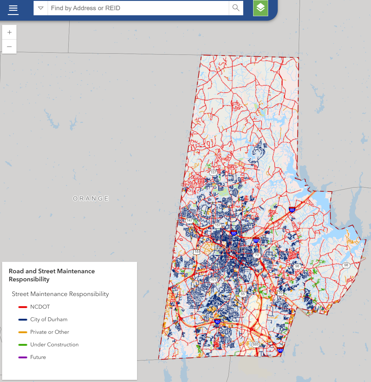 Durham Maps Road Maintenance Responsibility Map
