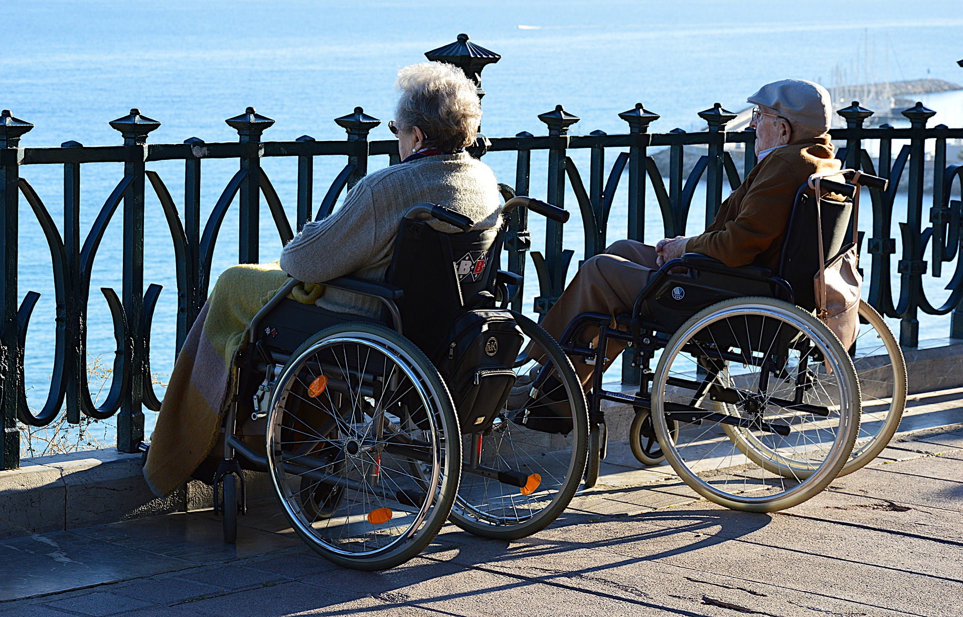 Couple in wheelchairs