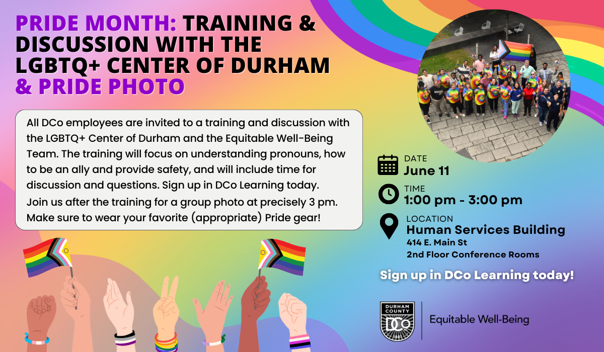 Training & Discussion with the LGBTQ+ Center of Durham and Pride Photo